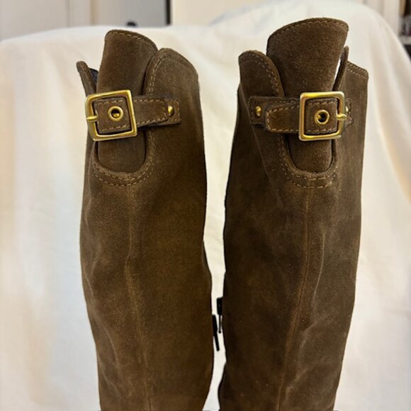Coach "Robynn" Suede Mid Calf Ankle Zip Heeled Boots in Flint, Size 9B - Picture 9 of 13